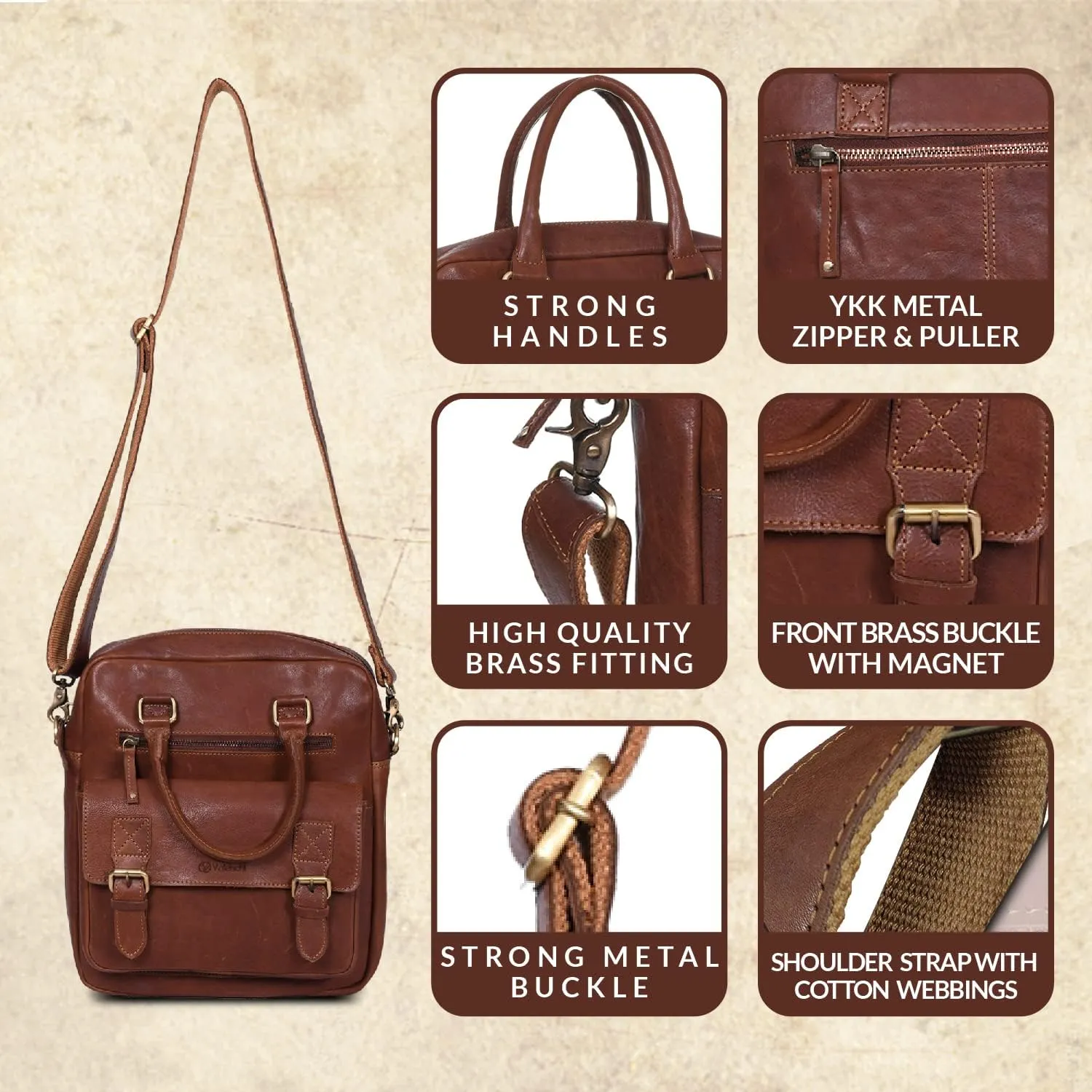 VALENCHI Leather Messenger Bag For Men - Laptop Messenger Briefcase & Shoulder Bag-Office, Work, Travel