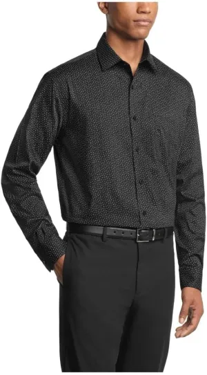 Van Heusen Men's Dress Shirt Regular Fit Ultra Wrinkle Free Flex Collar Stretch Print, Black