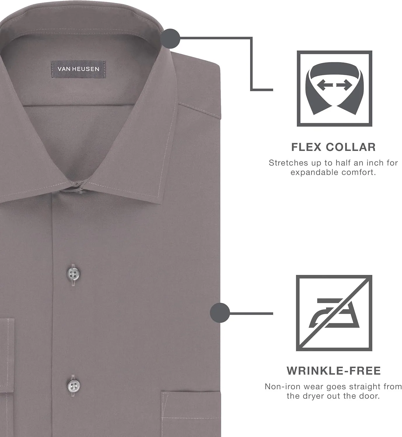 Van Heusen Men's Regular Fit Flex Collar Check Dress Shirt - Amazon Exclusive