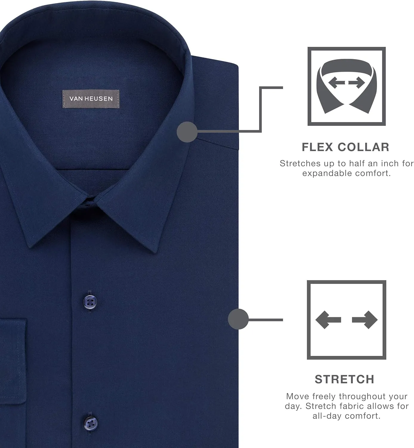 Van Heusen Men's Regular Fit Flex Collar Stretch Dress Shirt - Amazon Exclusive