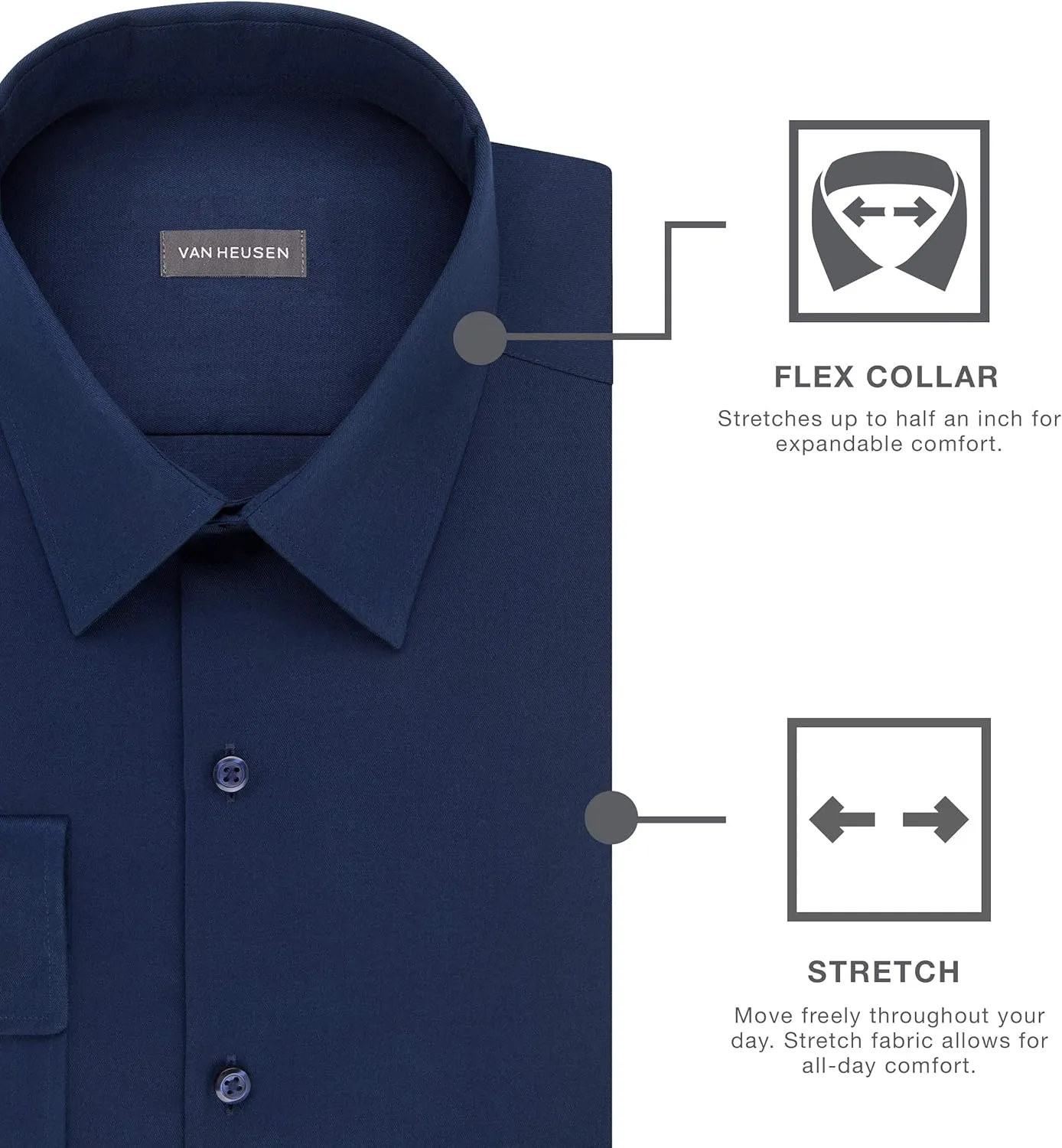 Van Heusen Men's Regular Fit Flex Collar Stretch Dress Shirt - Amazon Exclusive