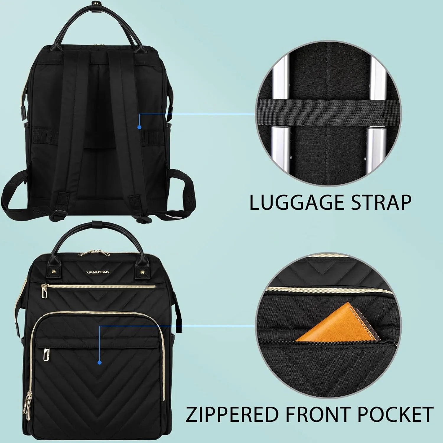 VANKEAN 17 Inch Laptop Backpack for Women Men Fashion Computer Work Bag, Large Capacity Waterproof Backpack with USB Port & RFID Pockets, College Daypack Business Travel, Black