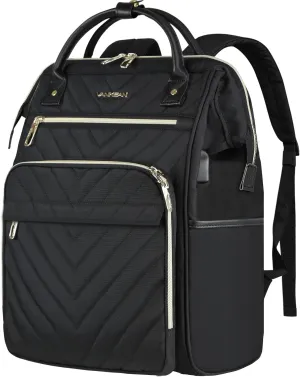 VANKEAN 17 Inch Laptop Backpack for Women Men Fashion Computer Work Bag, Large Capacity Waterproof Backpack with USB Port & RFID Pockets, College Daypack Business Travel, Black