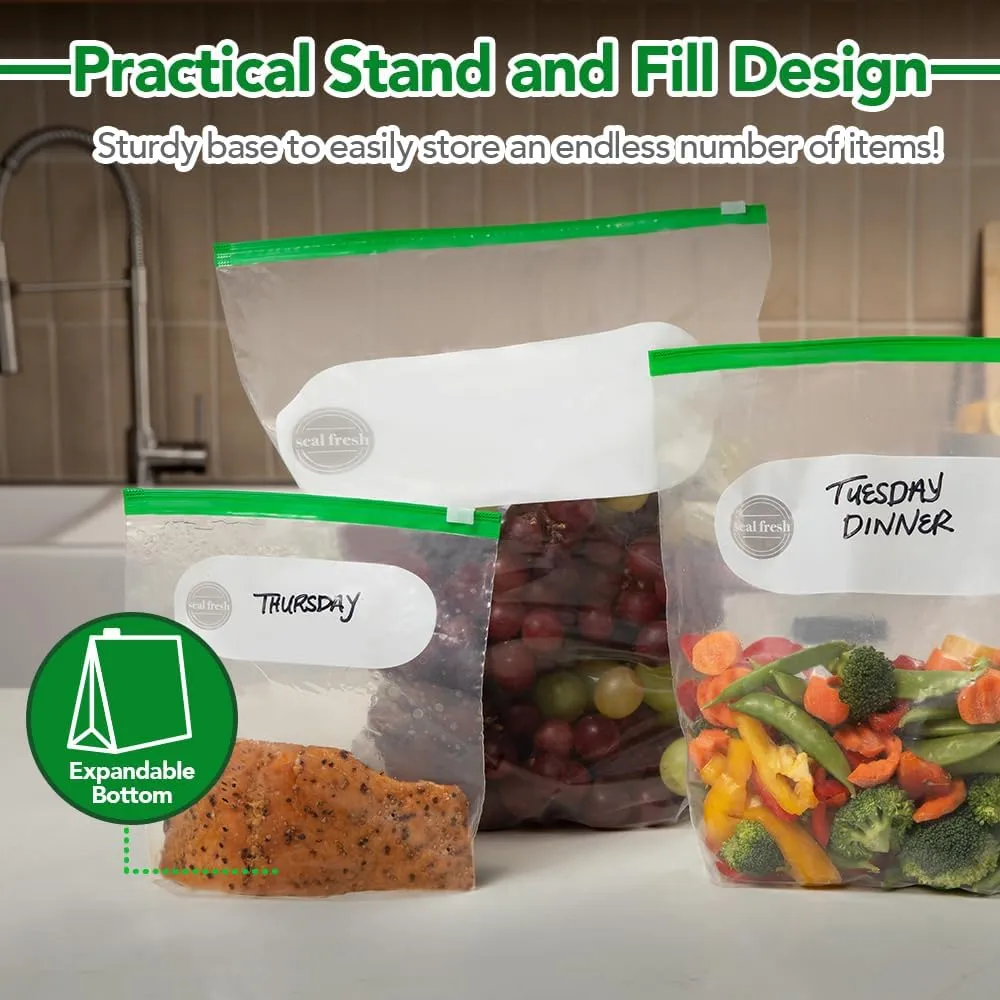 Variety Slider Storage Bags (145 Count) with Expandable Bottom, BPA Free, Microwave Safe – Pint (50 Count), Quart (50 Count), Gallon (25 Count), 2 Gallon (20 Count)