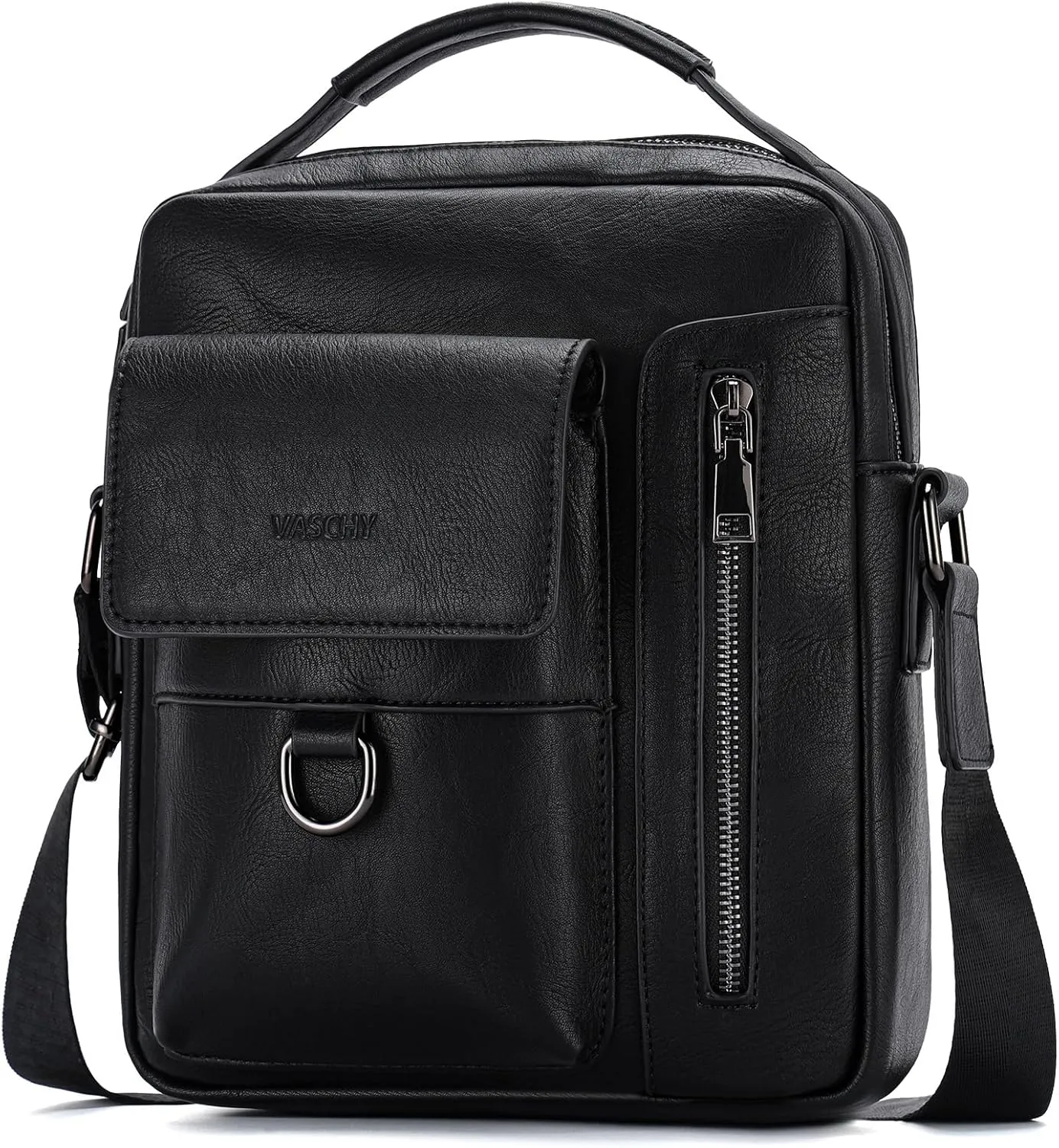 VASCHY Leather Messenger Bag For Men, Medium Satchel Crossbody Handbag Shoulder Sling Travel Side Bags Purse for Men