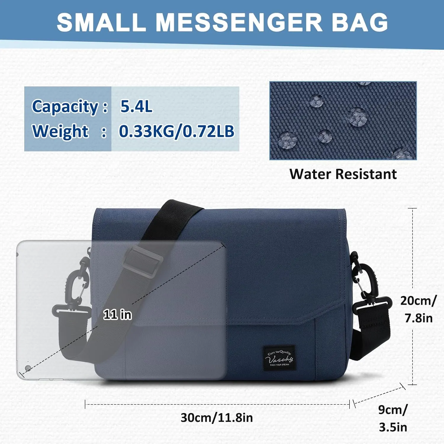 VASCHY Lightweight Messenger Bag for Men, Medium Classic Crossbody Flap Casual Satchel Crossbody Courier Bag for Men