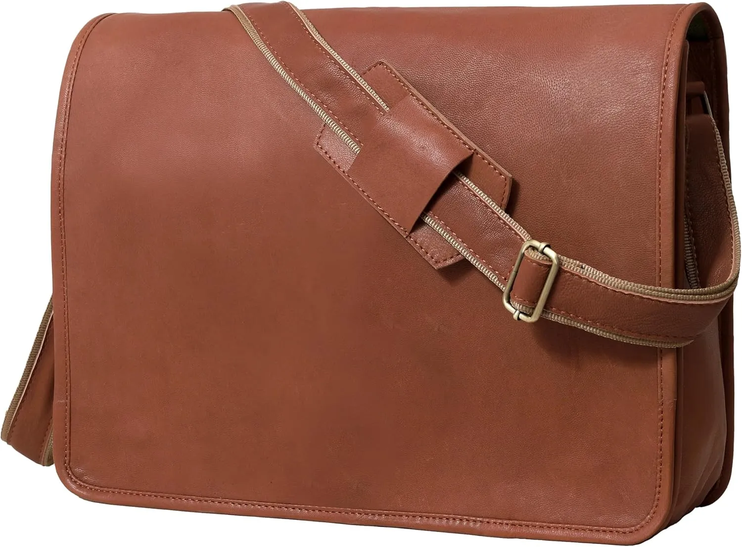 VC VINTAGE COUTURE 18 inch Leather Full Flap Messenger Handmade Bag Laptop Bag Satchel Bag Padded Messenger Bag Brown (Brown)