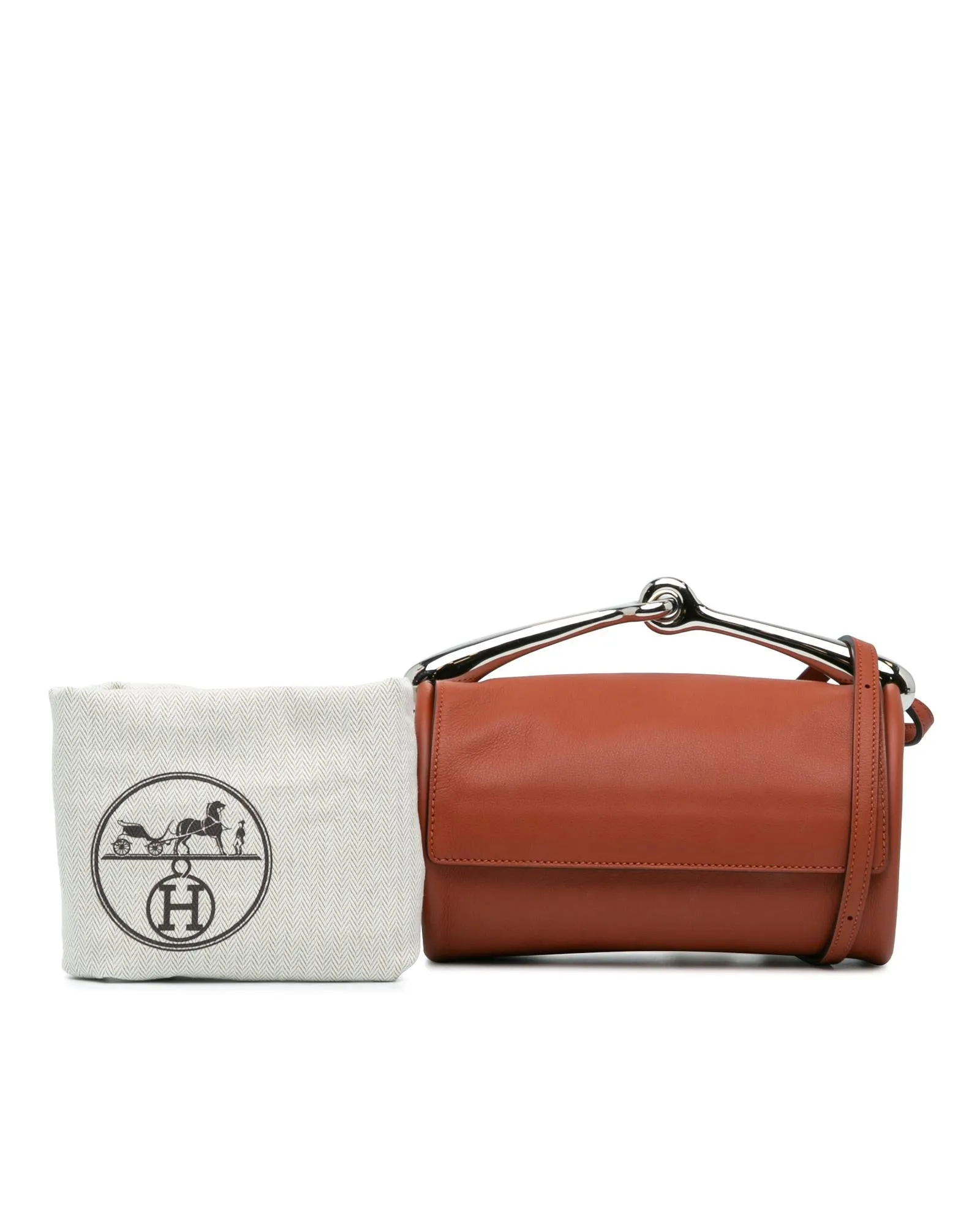 Veau Voloptu Leather Sac with Metal Handle and Adjustable Strap