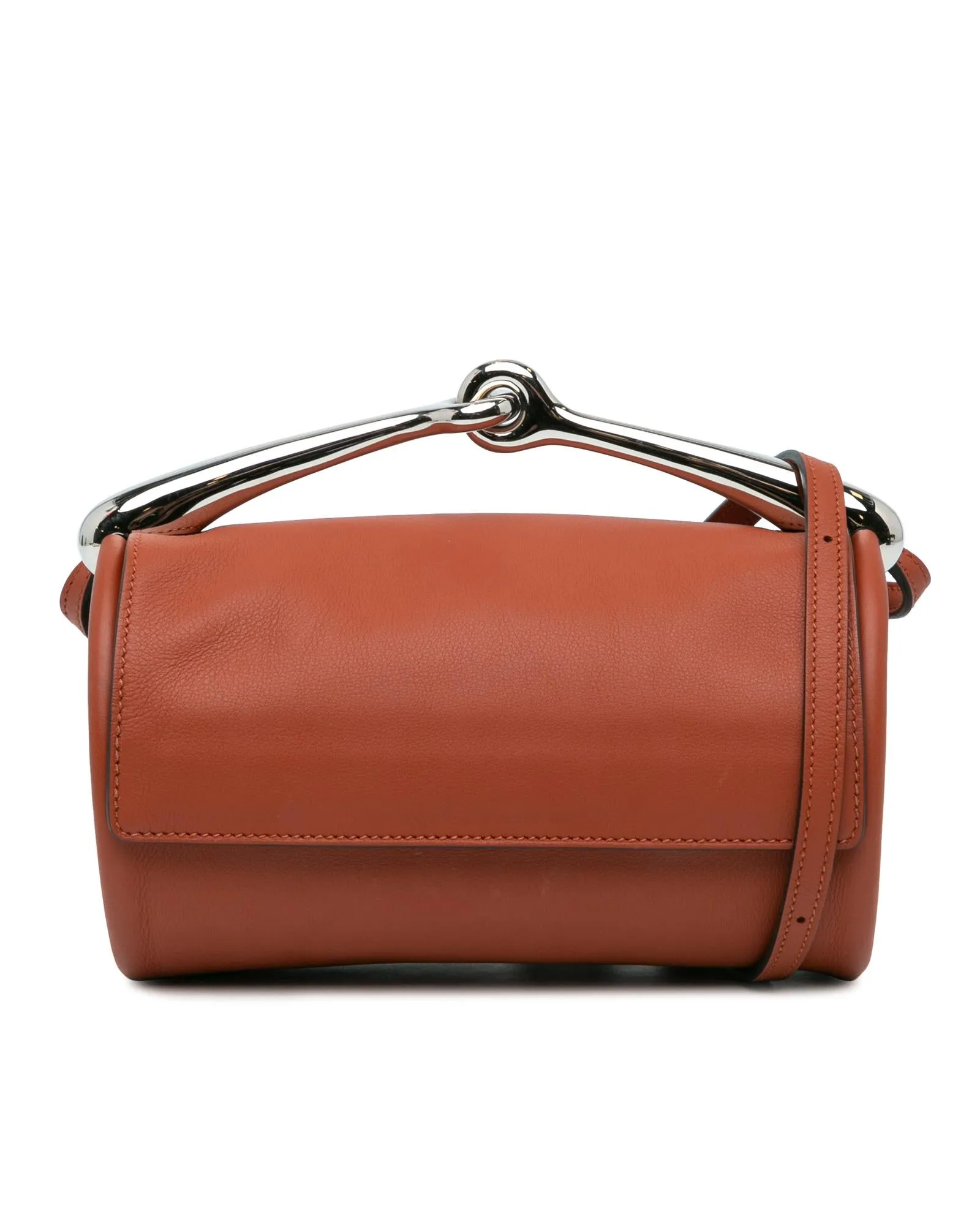 Veau Voloptu Leather Sac with Metal Handle and Adjustable Strap