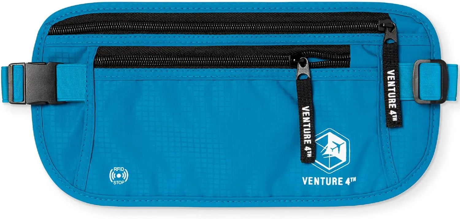 VENTURE 4TH RFID Money Belt for Boys and Girls - Hidden Passport Holder (Blue)