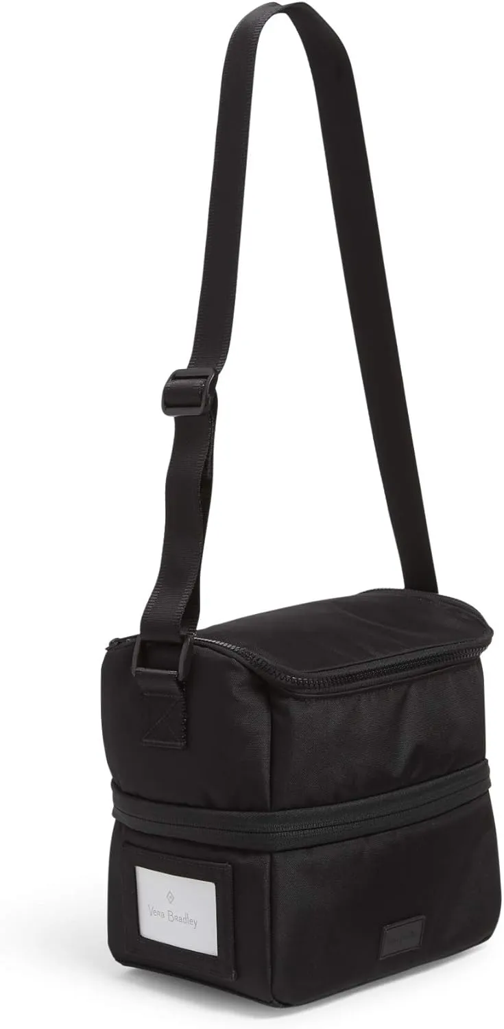Vera Bradley Women's Recycled Lighten Up ReActive Expandable Lunch Cooler Lunch Bag, Black, One Size