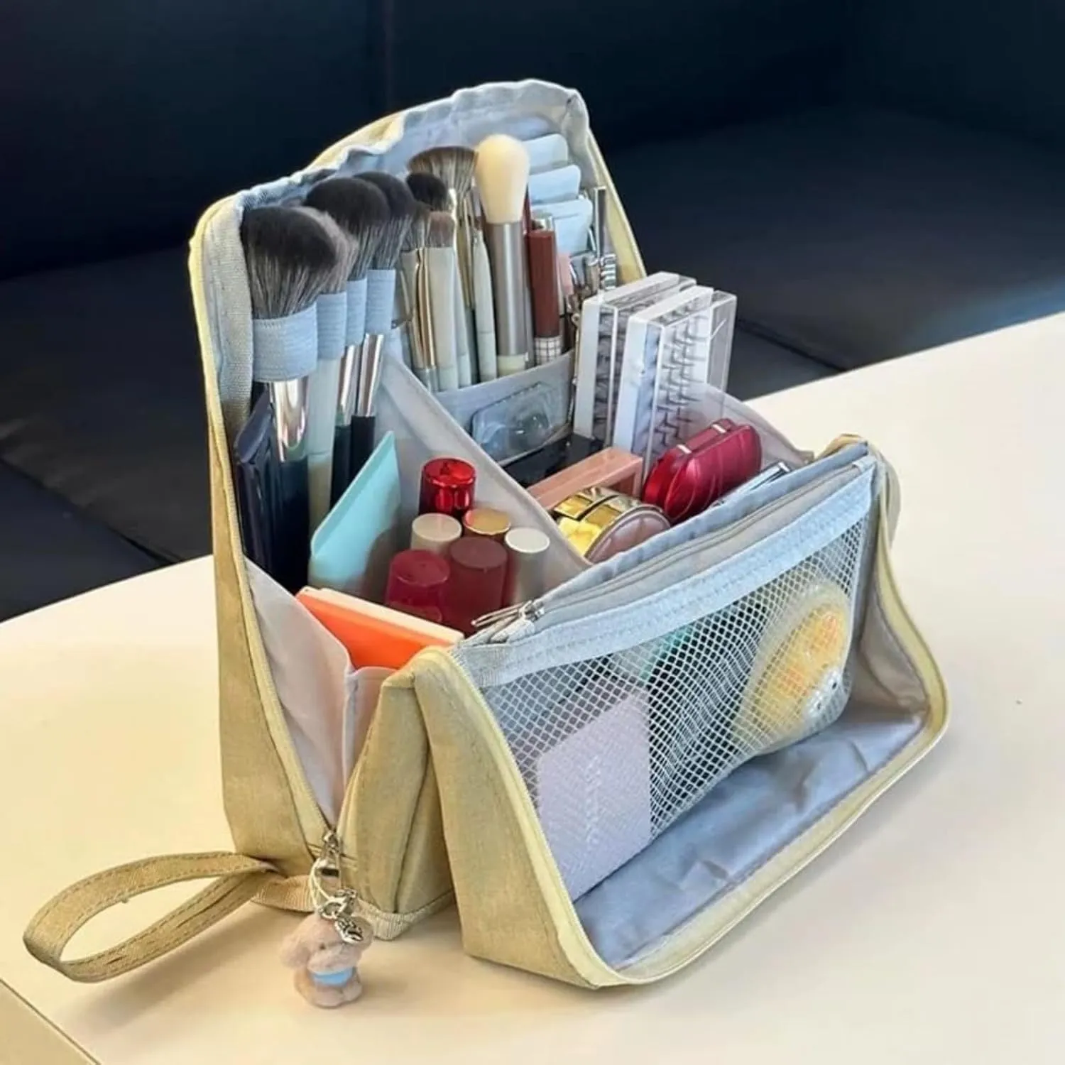 Vertical Makeup Organizer Bag, Doresty Makeup Bag, Doresty Standing Makeup Bag – Portable, Large Capacity, Multi-purpose Large Capacity Standing Makeup bag, Toiletry Bags with Compartments (navy blue)