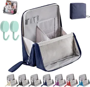 Vertical Makeup Organizer Bag, Doresty Makeup Bag, Doresty Standing Makeup Bag – Portable, Large Capacity, Multi-purpose Large Capacity Standing Makeup bag, Toiletry Bags with Compartments (navy blue)
