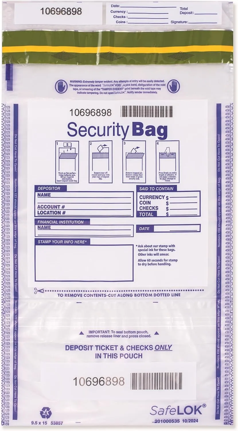Vertical Twin Dual Pocket Bank Deposit Bags, 9 1/2 x 15" - 100 Bags