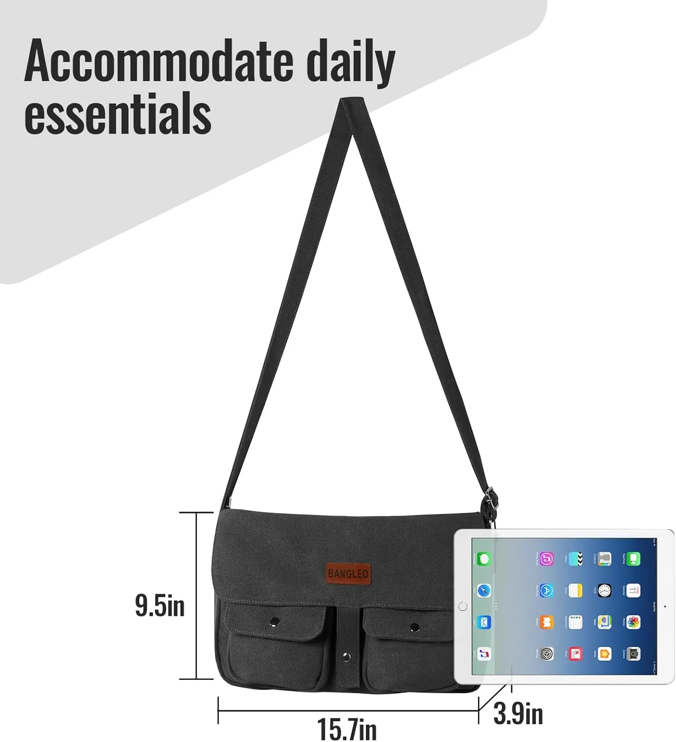 Vintage Canvas Messenger Bag for Women and Men, Classic Satchel Crossbody Bag with Two Flap Pockets