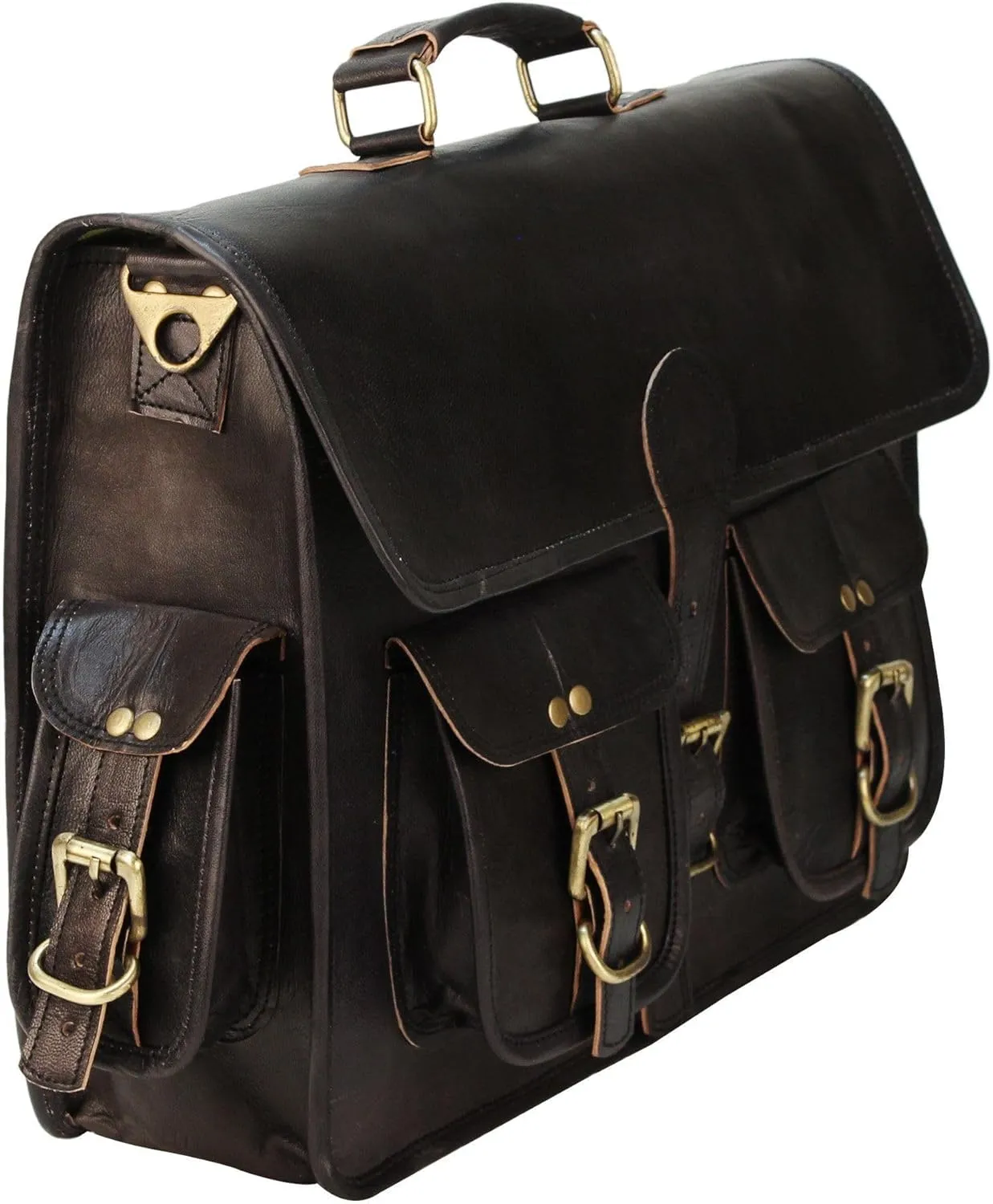 Vintage Goat Leather Messenger Bag, Black