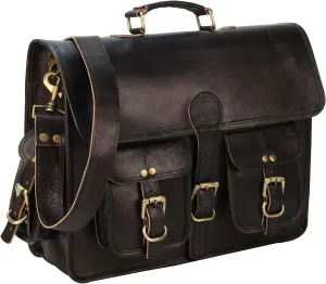 Vintage Goat Leather Messenger Bag, Black