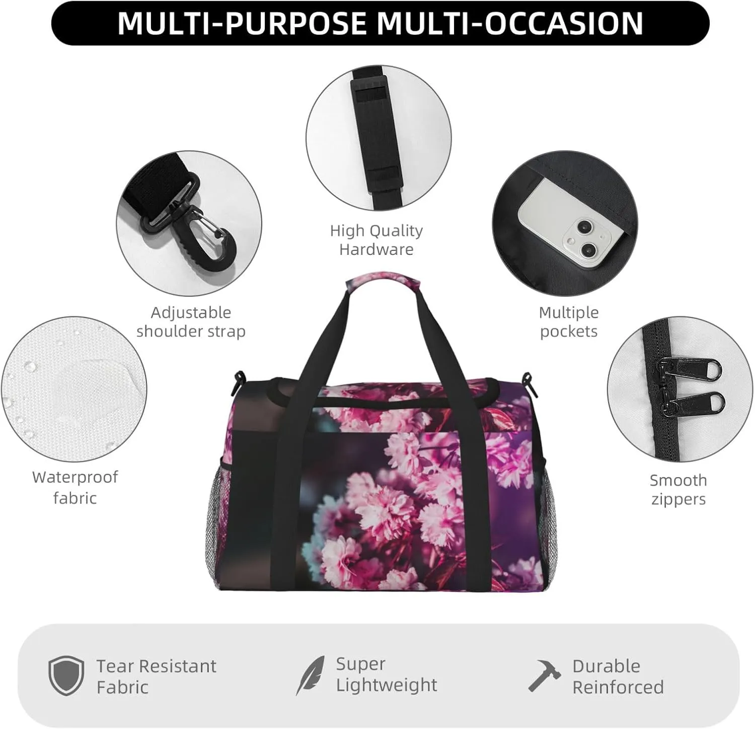 Violet Travel Duffel Bag Large Foldable Waterproof Overnight Bag For Beach Swim Bags Pool Sports Gym