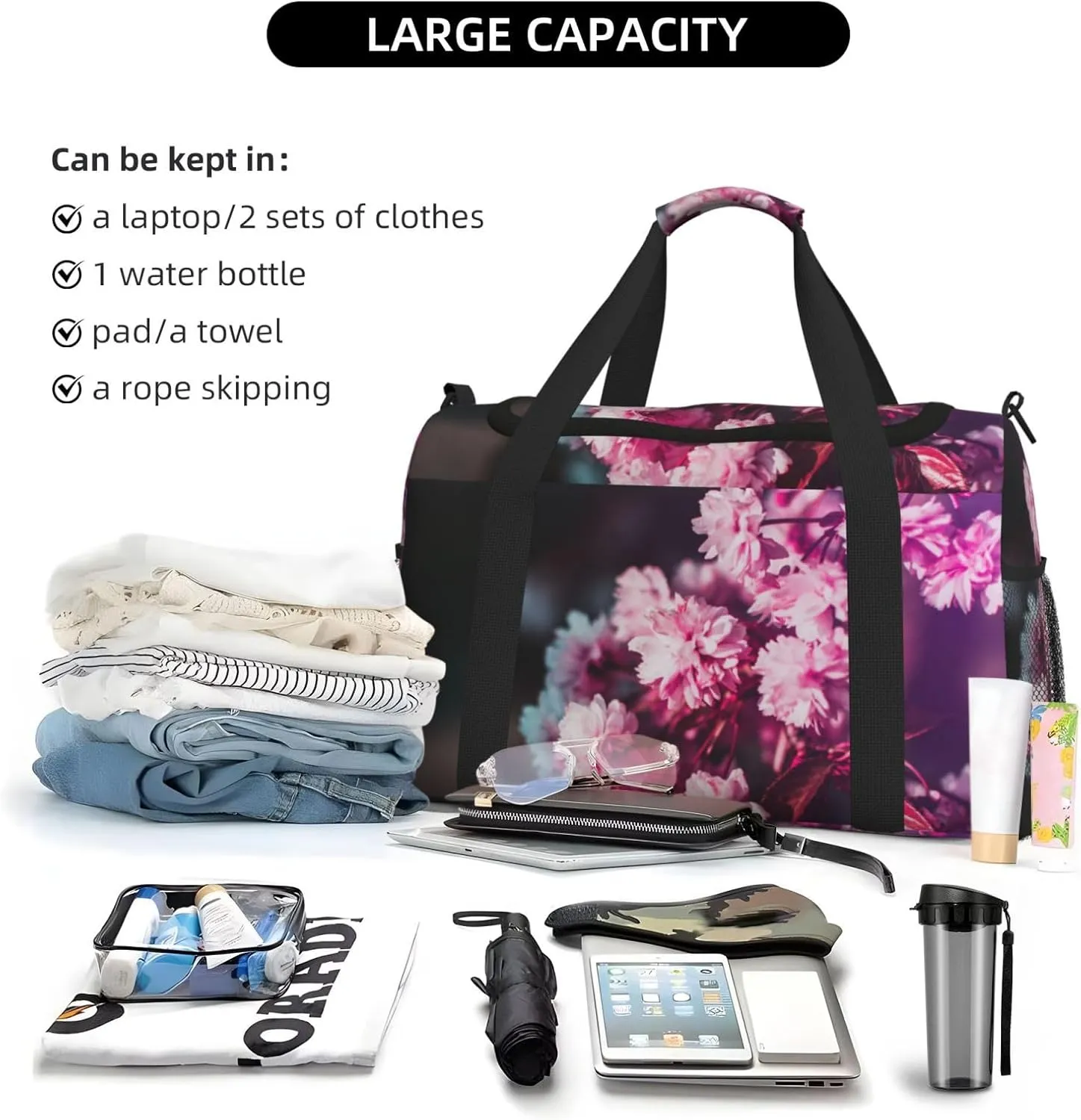 Violet Travel Duffel Bag Large Foldable Waterproof Overnight Bag For Beach Swim Bags Pool Sports Gym