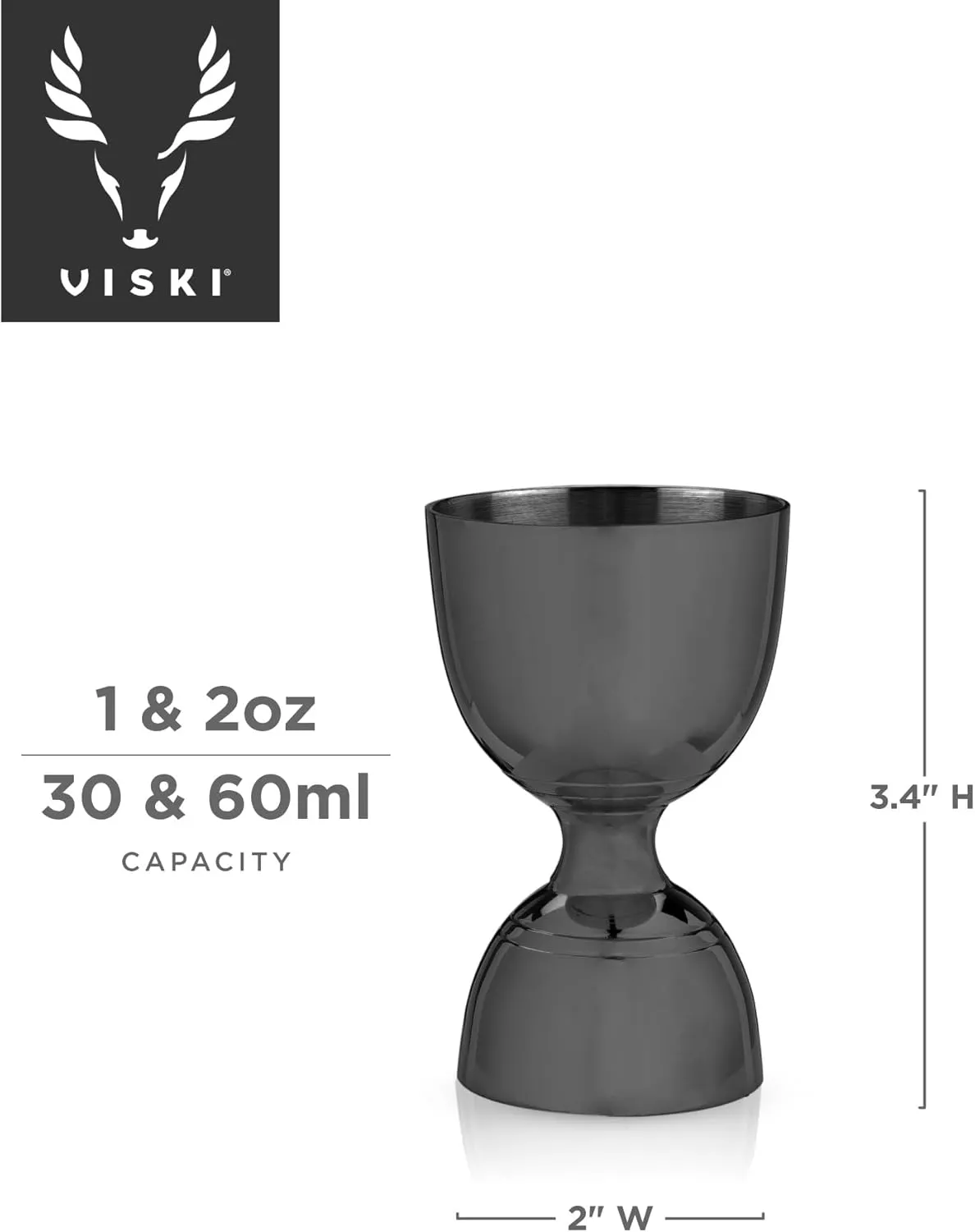 Viski Canterbury Double Measure for Cocktails, Bar Tools and Accessories Stainless Steel Bartender Tool Measuring Shot Gunmetal Black Set of 1