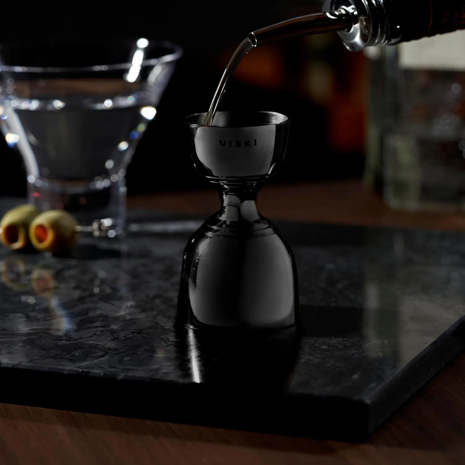 Viski Canterbury Double Measure for Cocktails, Bar Tools and Accessories Stainless Steel Bartender Tool Measuring Shot Gunmetal Black Set of 1