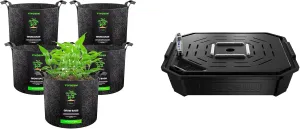 VIVOSUN 5-Pack 2 Gallon Grow Bags and 4-Pack FlexFeed Self-Watering Irrigation Pot, Auto-Irrigation Fabric Pot Base with Water Meter & Maintenance Window