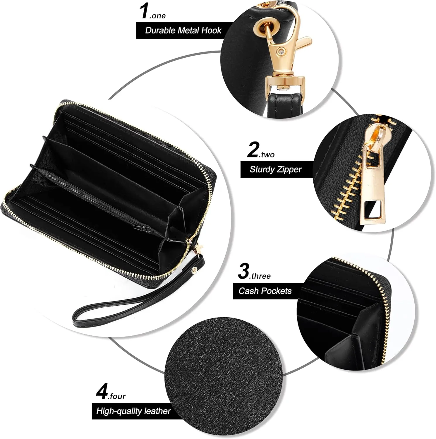 VOCUS Womens Wristlet Wallet Zip Around Clutch Wallet Large RFID Blocking PU Leather Bifold with Phone Holder for Travel