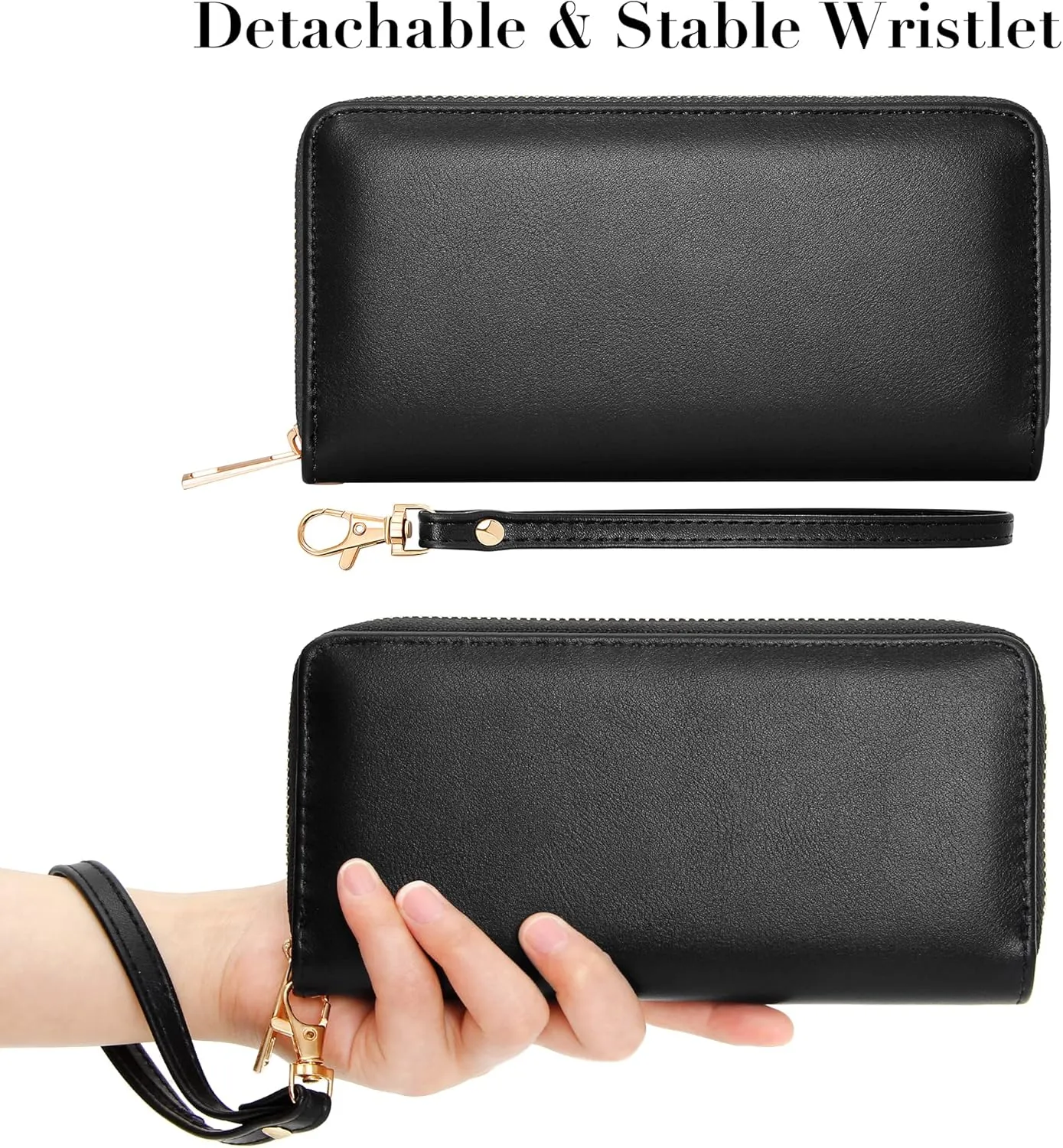 VOCUS Womens Wristlet Wallet Zip Around Clutch Wallet Large RFID Blocking PU Leather Bifold with Phone Holder for Travel