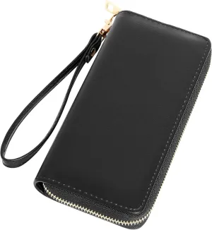 VOCUS Womens Wristlet Wallet Zip Around Clutch Wallet Large RFID Blocking PU Leather Bifold with Phone Holder for Travel