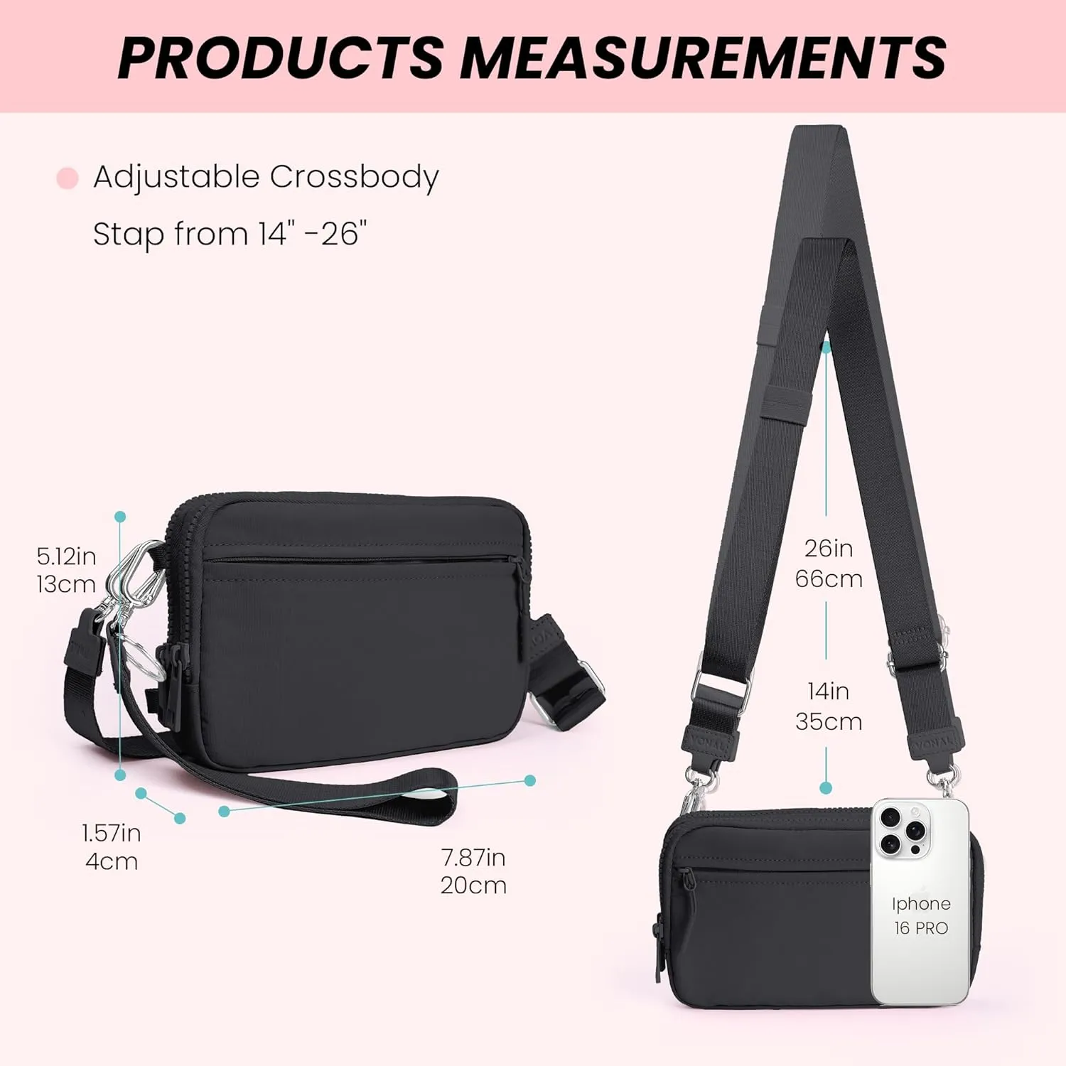 VONAL Wristlet Wallets for Women, RFID Wristlet Purse Built in Wallet, Small Nylon Crossbody Bags, Credit Card Holder