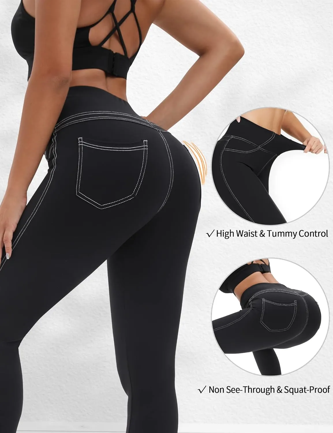 VOOVEEYA Jeggings for Women High Waist, Leggings with Pockets Tummy Control Plus Size Stretchy Jeans Leggings