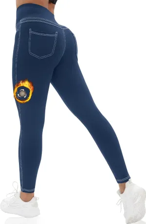 VOOVEEYA Jeggings for Women High Waist, Leggings with Pockets Tummy Control Plus Size Stretchy Jeans Leggings