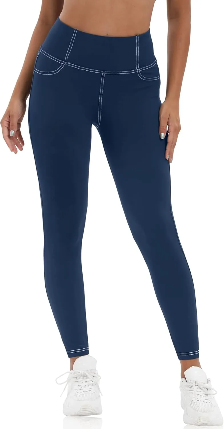 VOOVEEYA Jeggings for Women High Waist, Leggings with Pockets Tummy Control Plus Size Stretchy Jeans Leggings