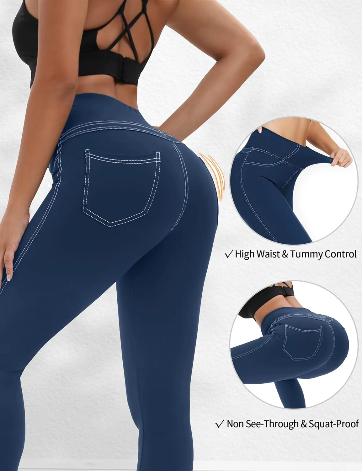 VOOVEEYA Jeggings for Women High Waist, Leggings with Pockets Tummy Control Plus Size Stretchy Jeans Leggings