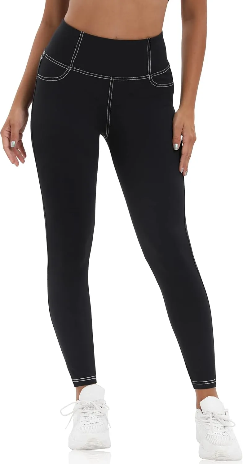 VOOVEEYA Jeggings for Women High Waist, Leggings with Pockets Tummy Control Plus Size Stretchy Jeans Leggings