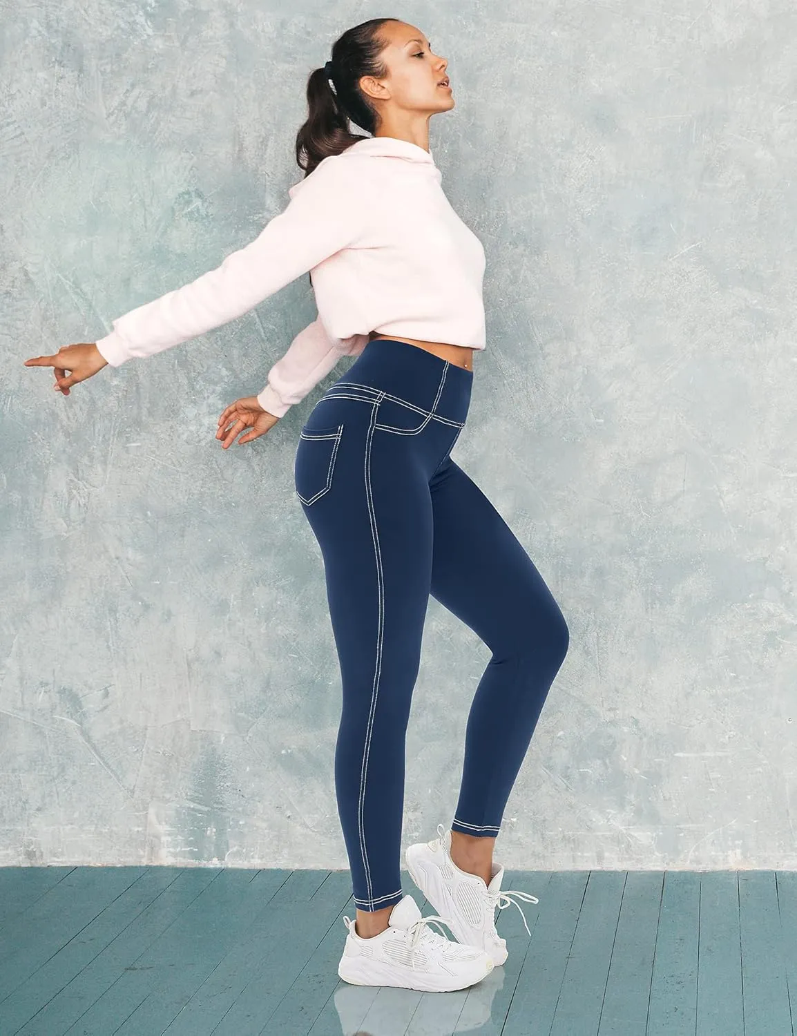 VOOVEEYA Jeggings for Women High Waist, Leggings with Pockets Tummy Control Plus Size Stretchy Jeans Leggings