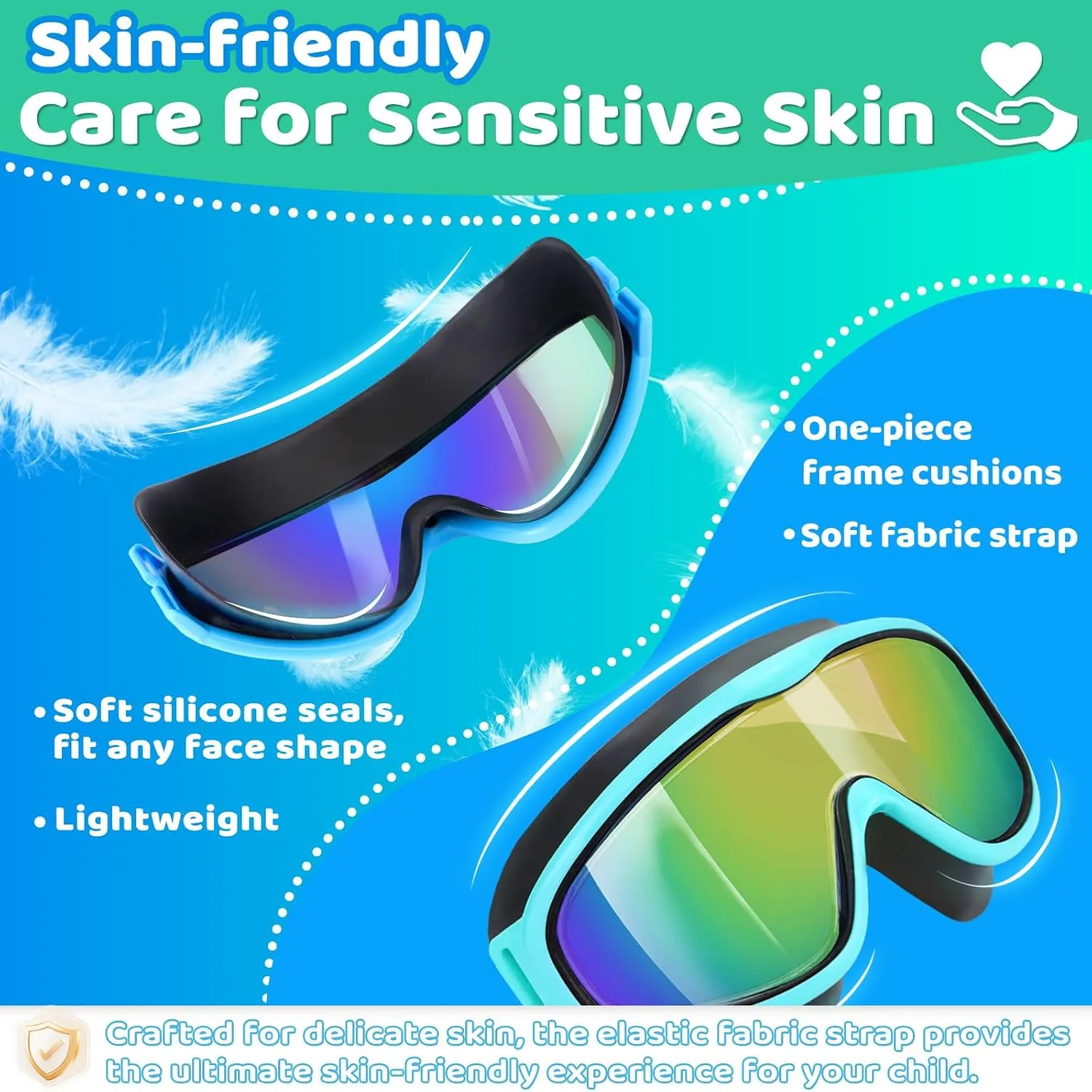 Vvinca Kids Goggles with Comfort Fabric Strap, Kids Swim Goggles Wide View Anti-Fog/UV No Leaking Swimming Goggles for 3-14