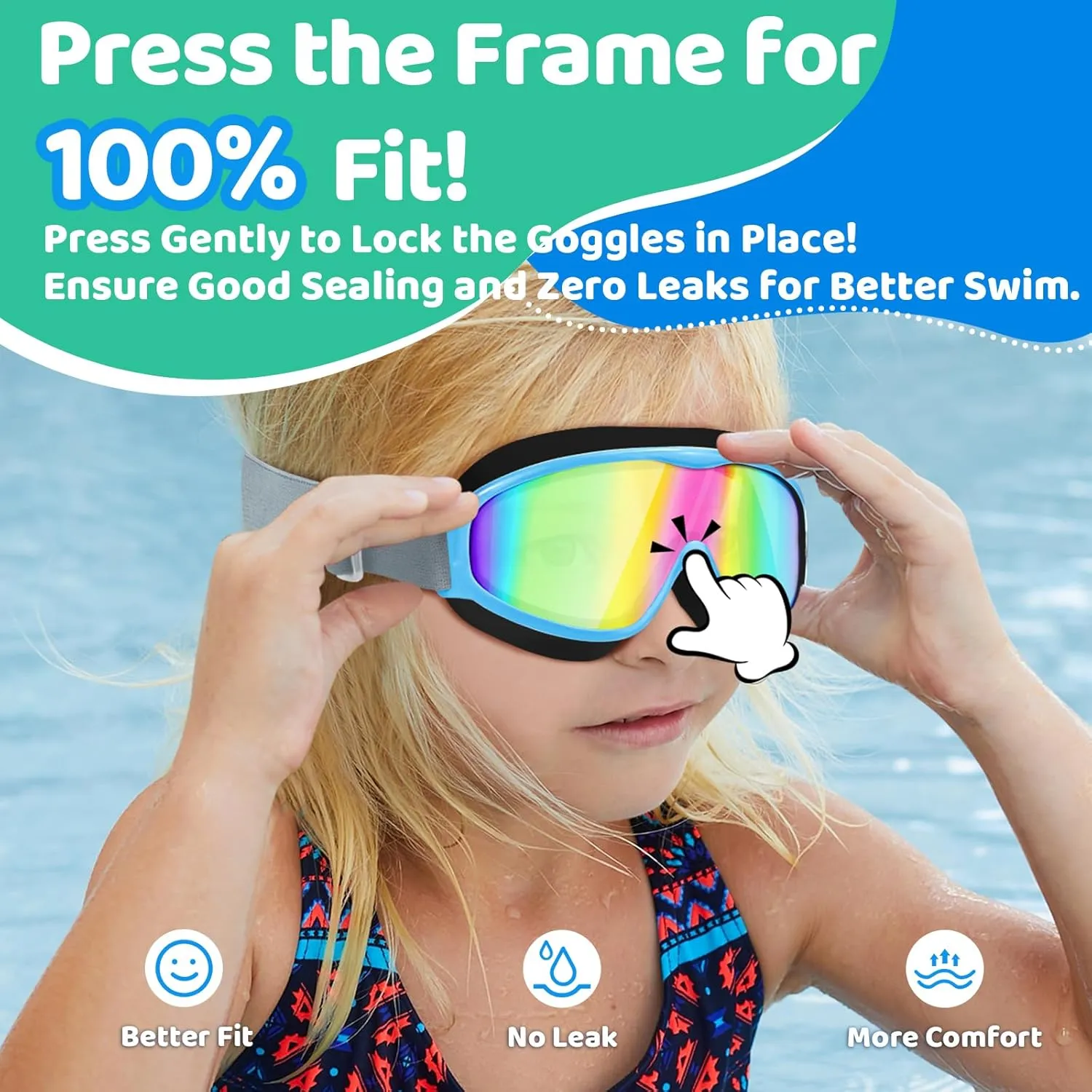 Vvinca Kids Goggles with Comfort Fabric Strap, Kids Swim Goggles Wide View Anti-Fog/UV No Leaking Swimming Goggles for 3-14