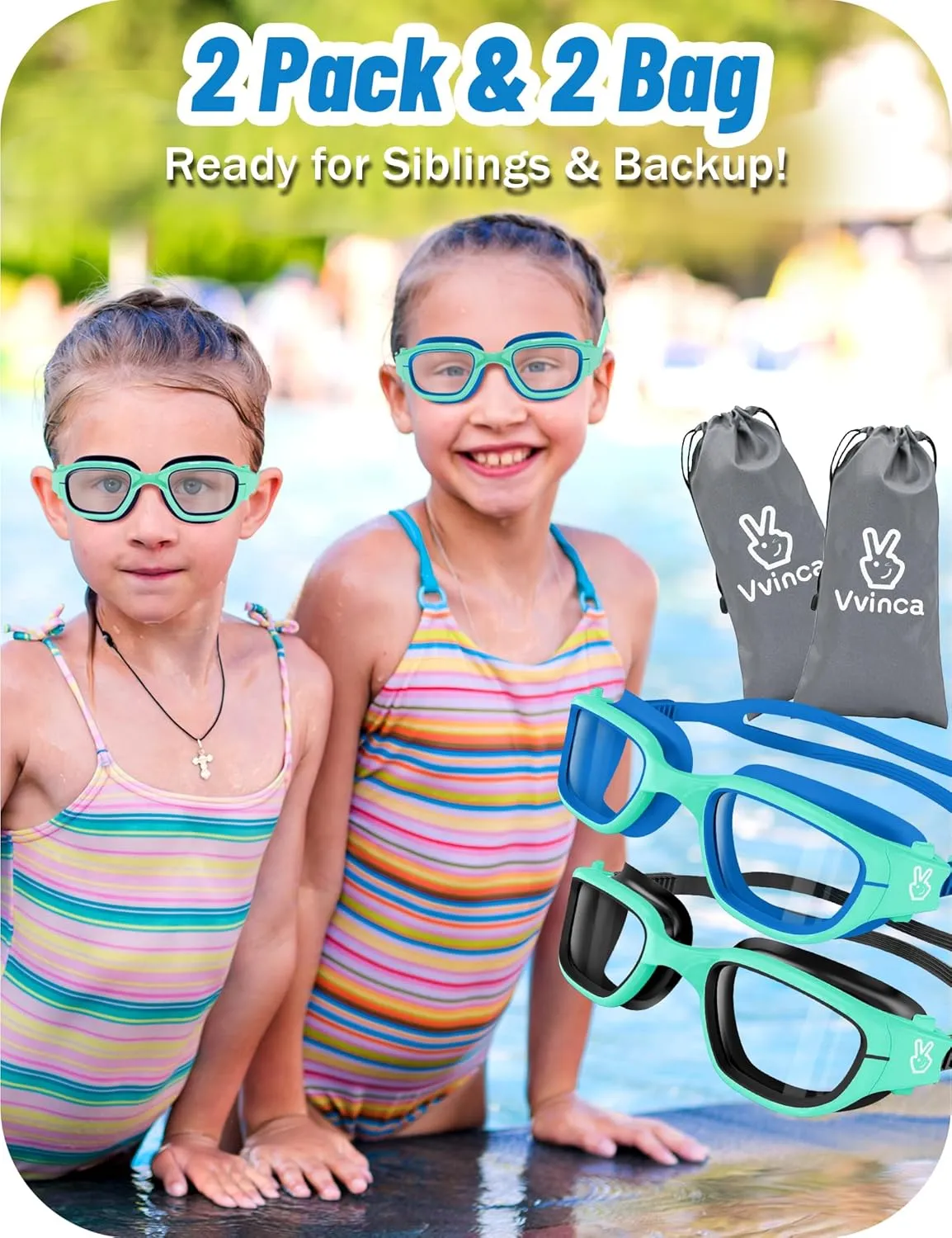 Vvinca Kids Swim Goggles, Swimming Goggles for Toddlers Kids 3-14 Anti-Fog UV Protection No Leak Pool Glasses for Boys Girls