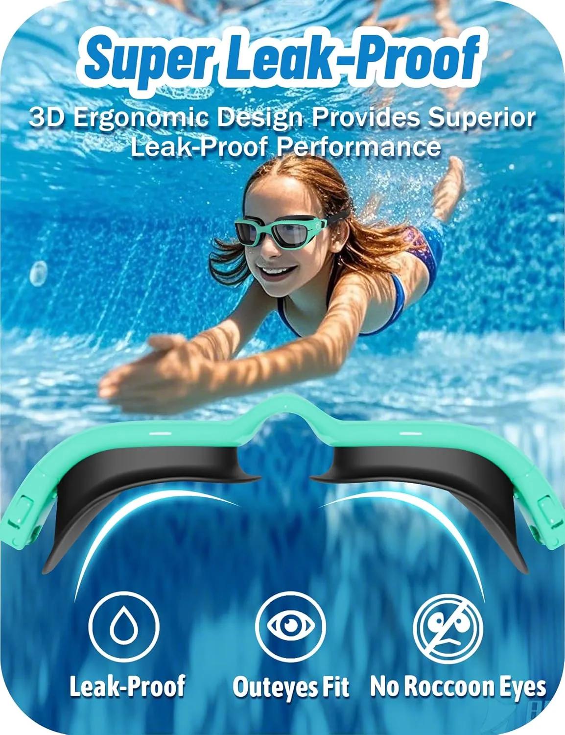 Vvinca Kids Swim Goggles, Swimming Goggles for Toddlers Kids 3-14 Anti-Fog UV Protection No Leak Pool Glasses for Boys Girls