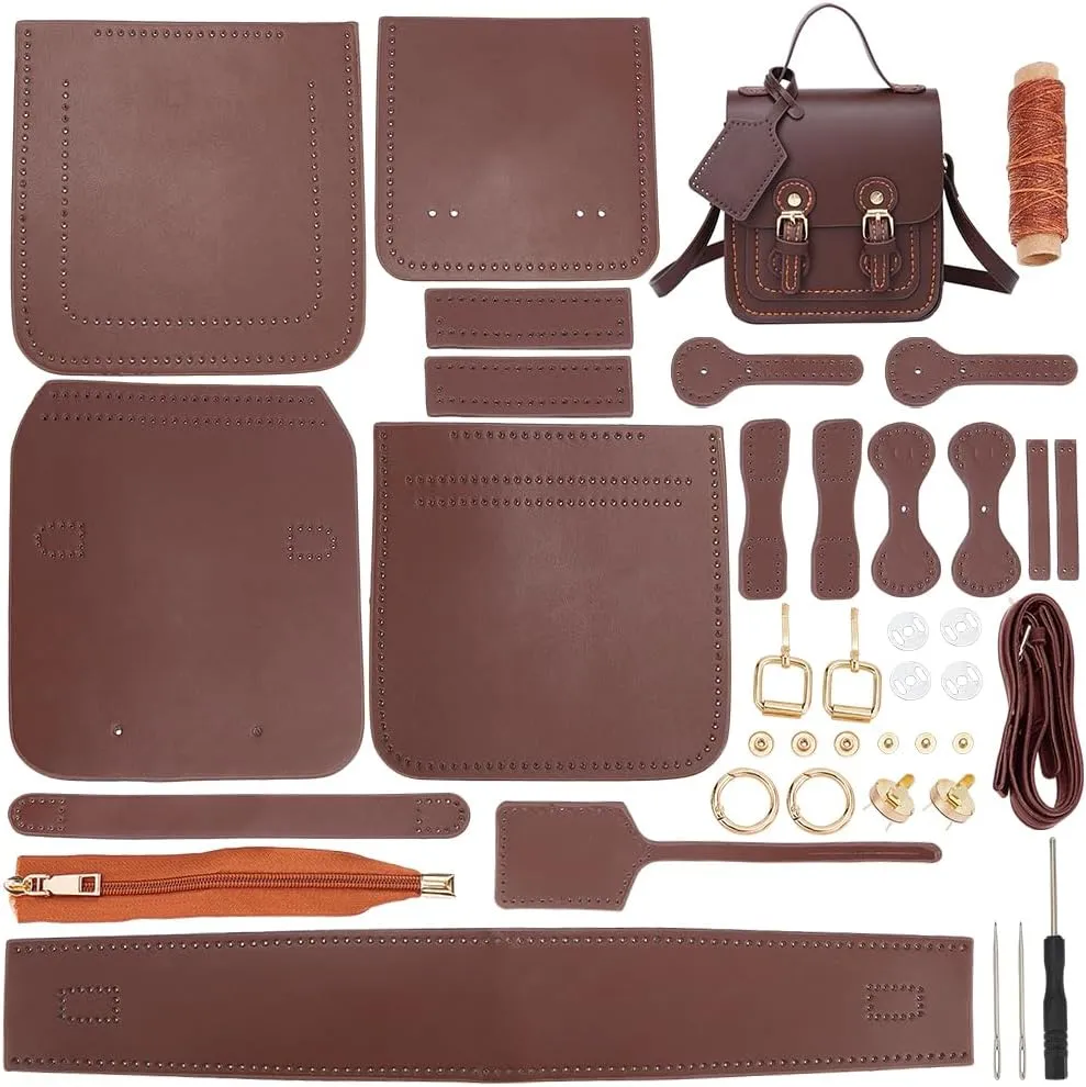 WADORN DIY Leather Shoulder Bag Making Kit, PU Leather Crossbody Bag Sewing Pattern Materials Craft Kit Handicraft Women Messenger Bag Purse Making Supplies Personalized Gift, Brown