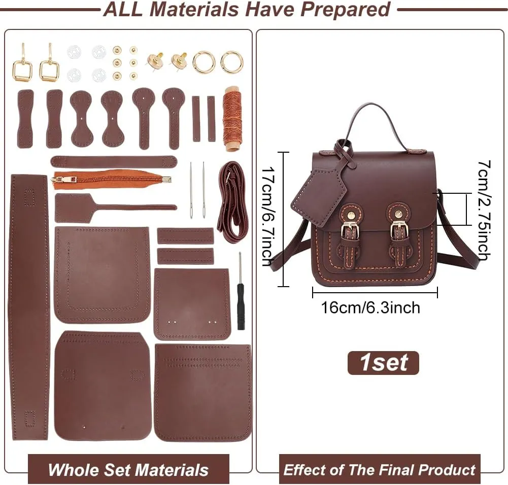 WADORN DIY Leather Shoulder Bag Making Kit, PU Leather Crossbody Bag Sewing Pattern Materials Craft Kit Handicraft Women Messenger Bag Purse Making Supplies Personalized Gift, Brown