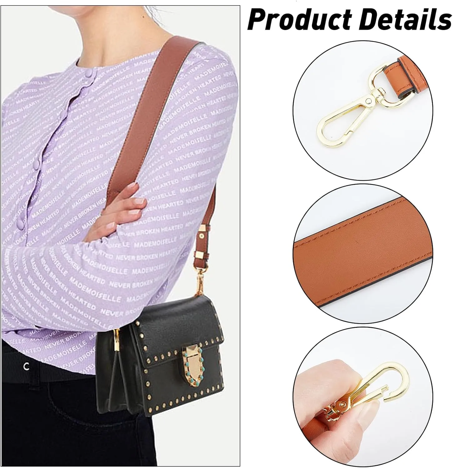 WADORN Wide Purse Shoulder Strap Replacement, 31.5 Inch PU Leather Handbag Strap Clutch Bag Handles Shoulder Bag Strap with Alloy Buckles for Wallet Satchel DIY Bag Tote Bag Making, Brown