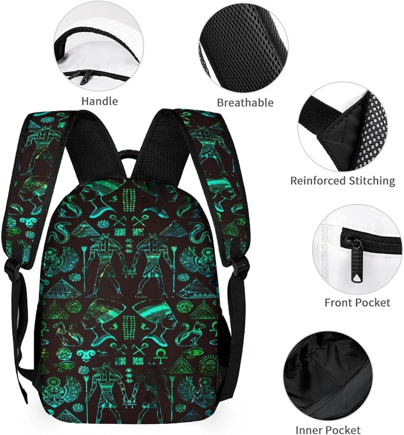 Watercolor Egyptian Mythological Hieroglyphs Bags Set Backpack For Work Hiking Lunch Bag Travel Unisex Bags