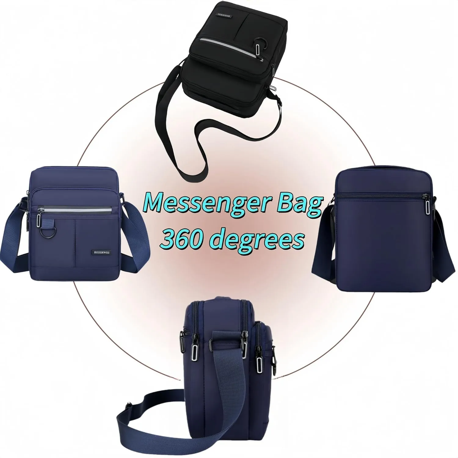 Waterproof Messenger Bag for Men Casual Shoulder Crossbody Bag for Work and Travel - Small Handbag Bag Man purse Black