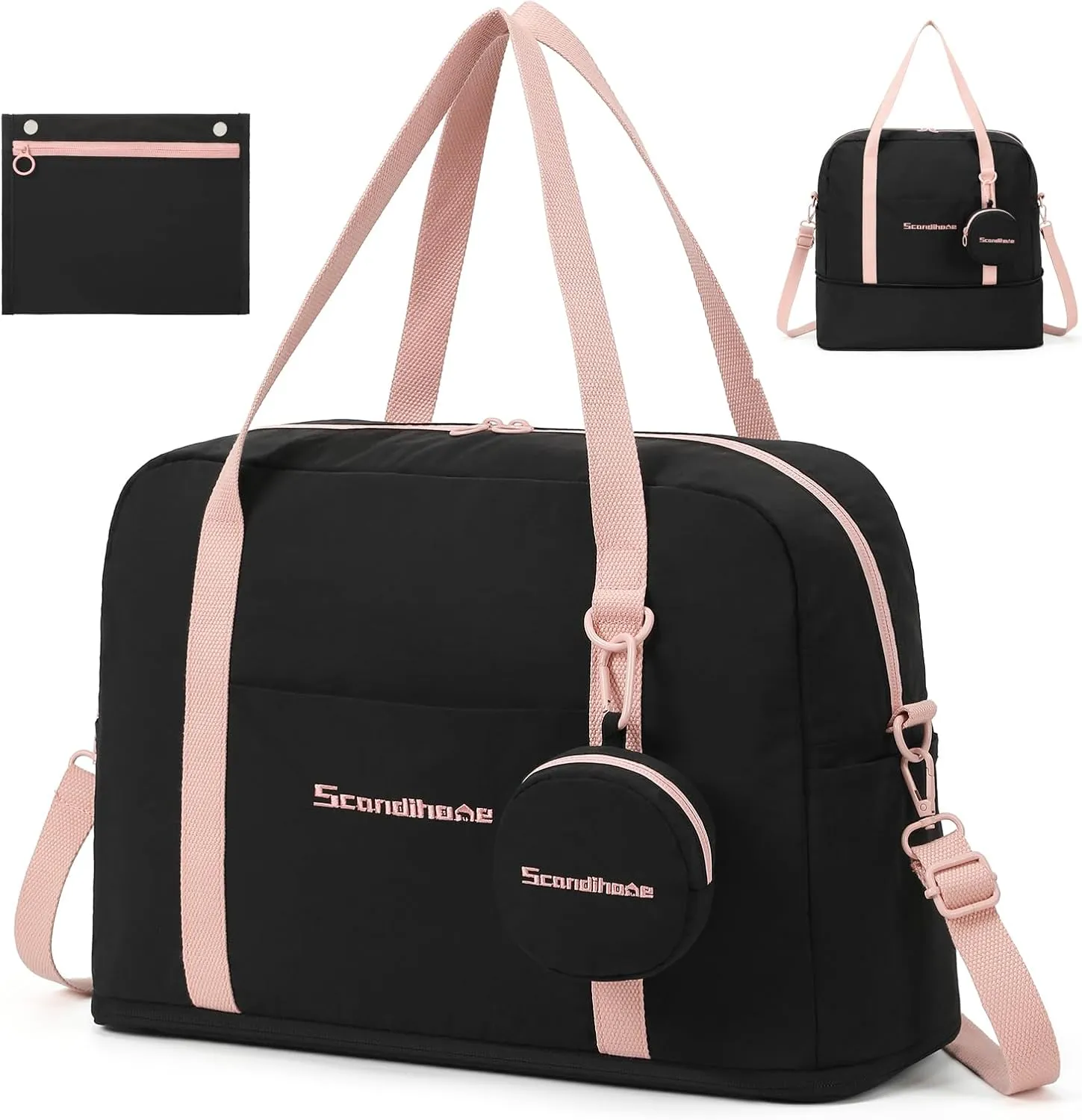 Weekender Bag for Women, Waterproof Travel Duffle Carry On Tote Bags for Girls Personal Item Overnight Luggage with Trolley Sleeve (Black)