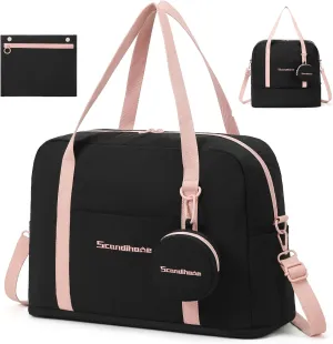 Weekender Bag for Women, Waterproof Travel Duffle Carry On Tote Bags for Girls Personal Item Overnight Luggage with Trolley Sleeve (Black)