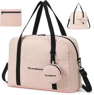 Weekender Bag for Women, Waterproof Travel Duffle Carry On Tote Bags for Girls Personal Item Overnight Luggage with Trolley Sleeve (Pink)