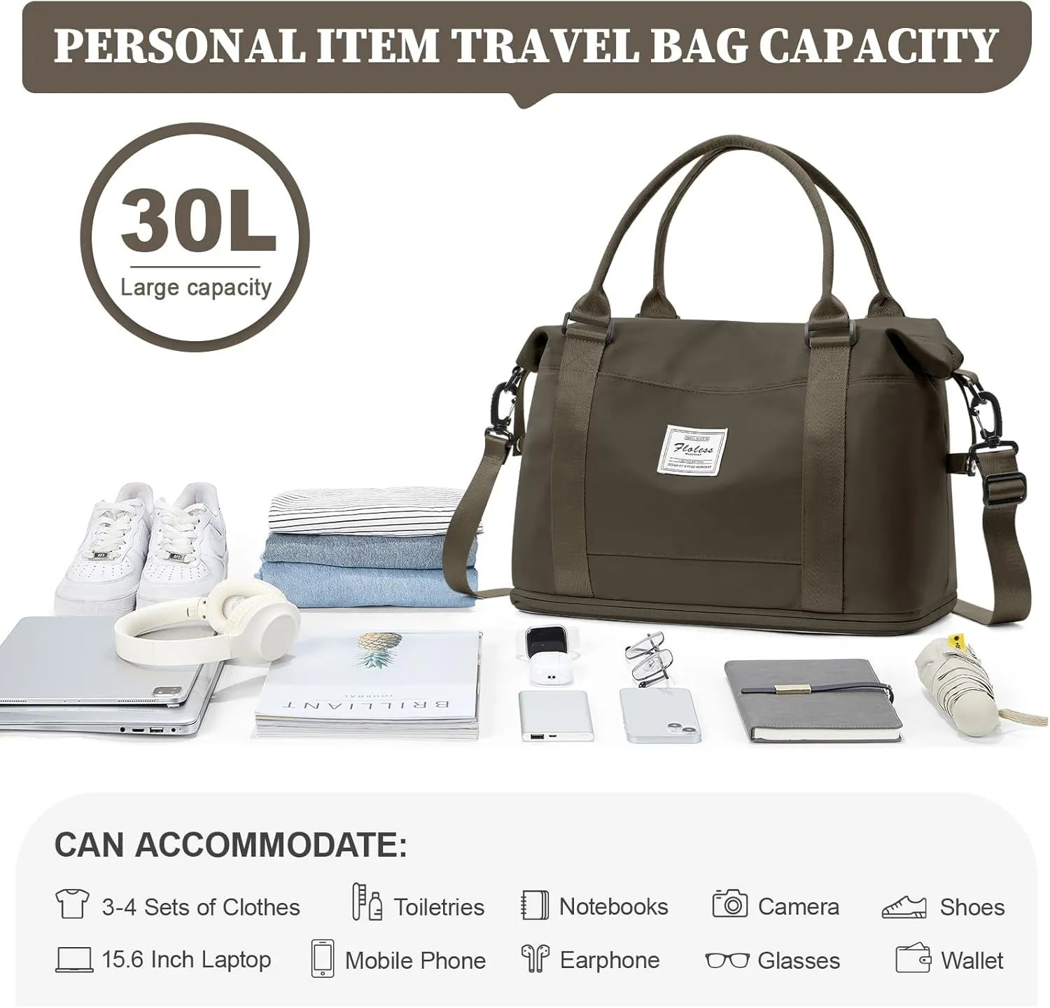 Weekender Bags for Women,Personal Item Travel Bag,Overnight Travel Duffel Bag with Expandable Shoes Compartment & Wet Pocket