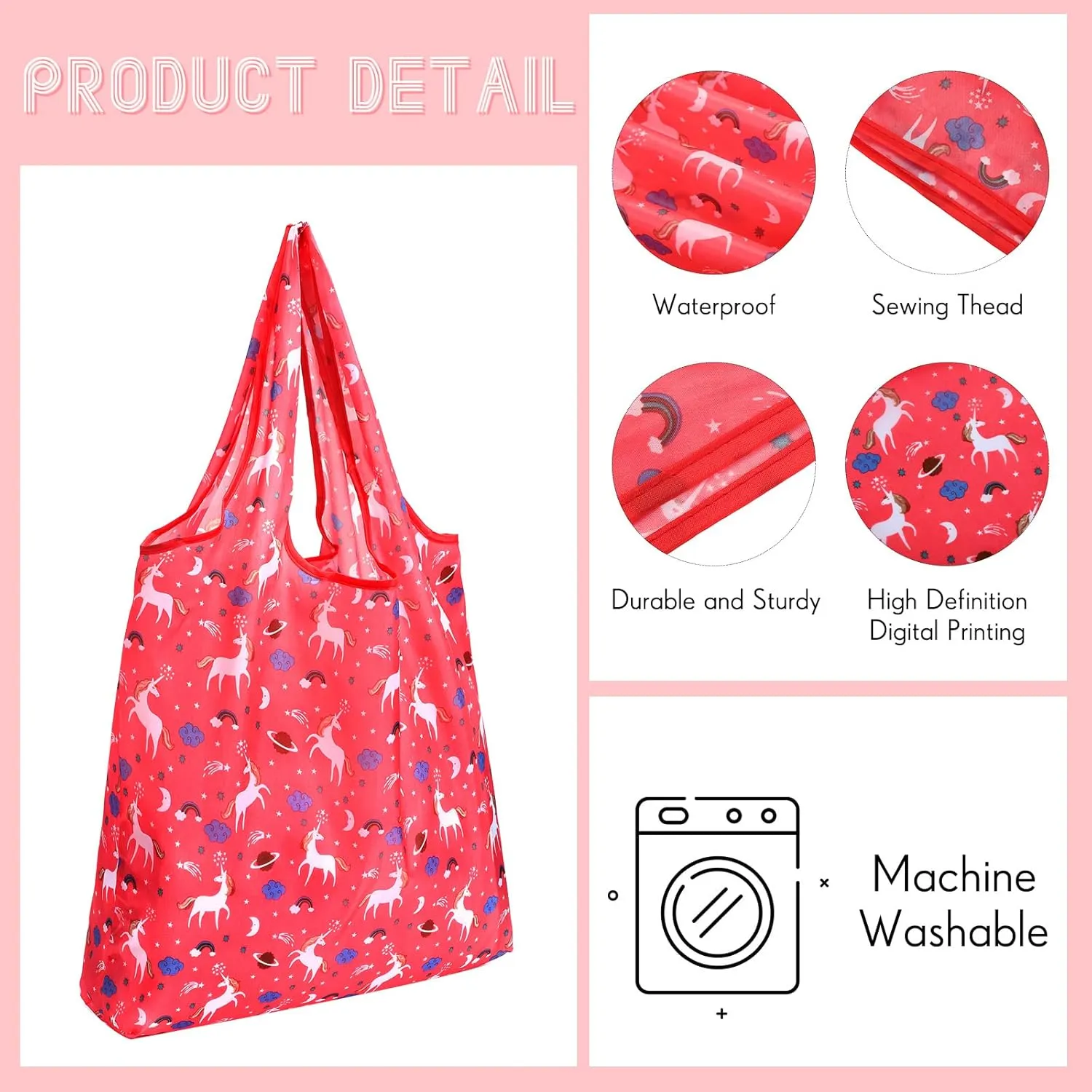 Weewooday 18 Pieces Foldable Reusable Shopping Bags Machine Washable Grocery Bags Waterproof